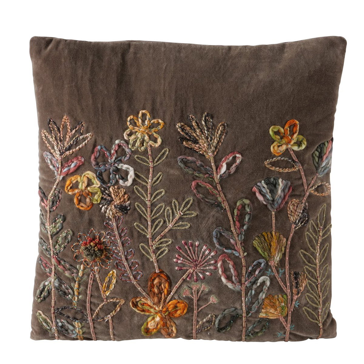Samt Kissen Steffy, Blumenkissen bestickt, olivgrün, 45x45cm, Boltze Home Collections