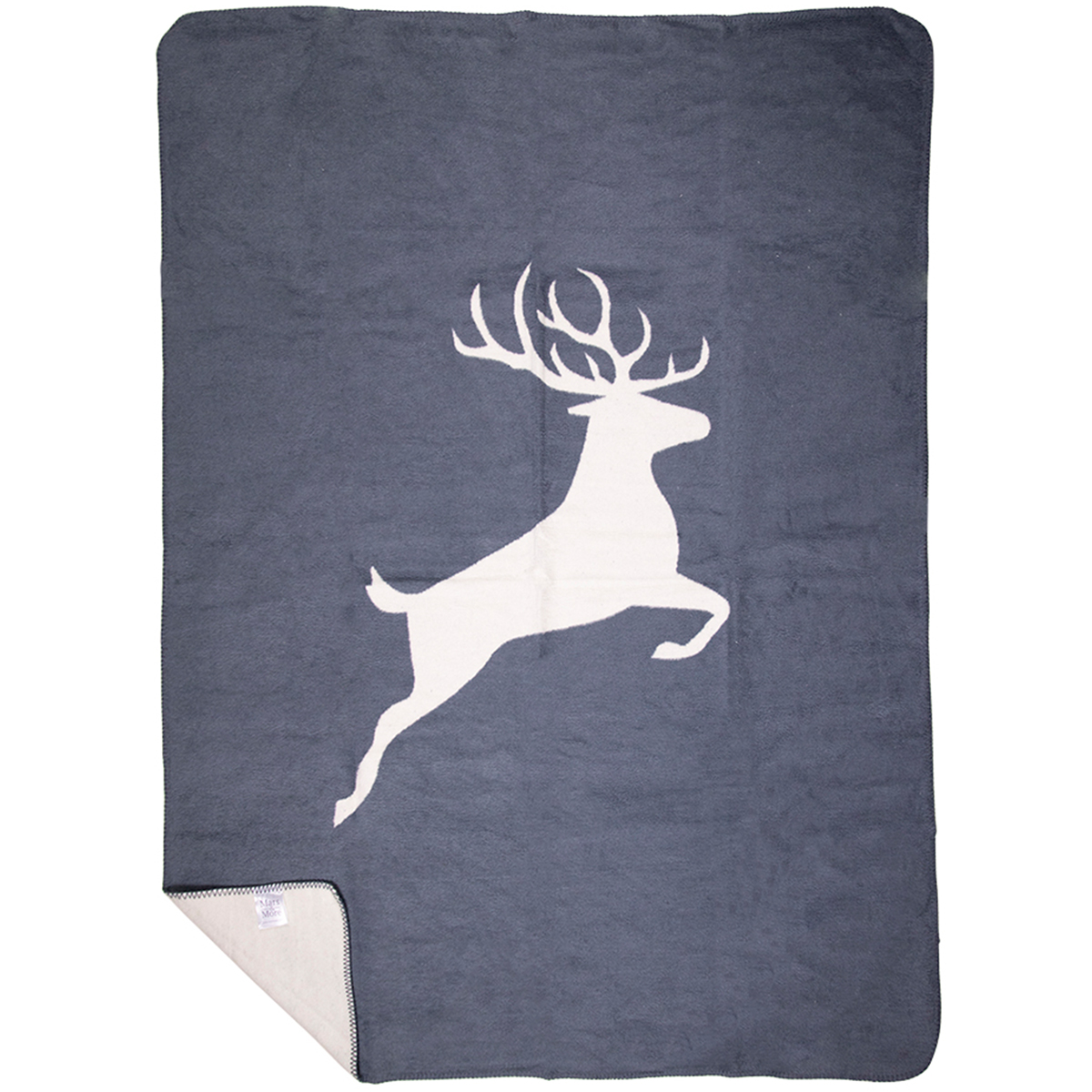 Fleecedecke Hirsch, Wendedecke Plaid springender Hirsch grau-creme, 130x180cm, Mars & More