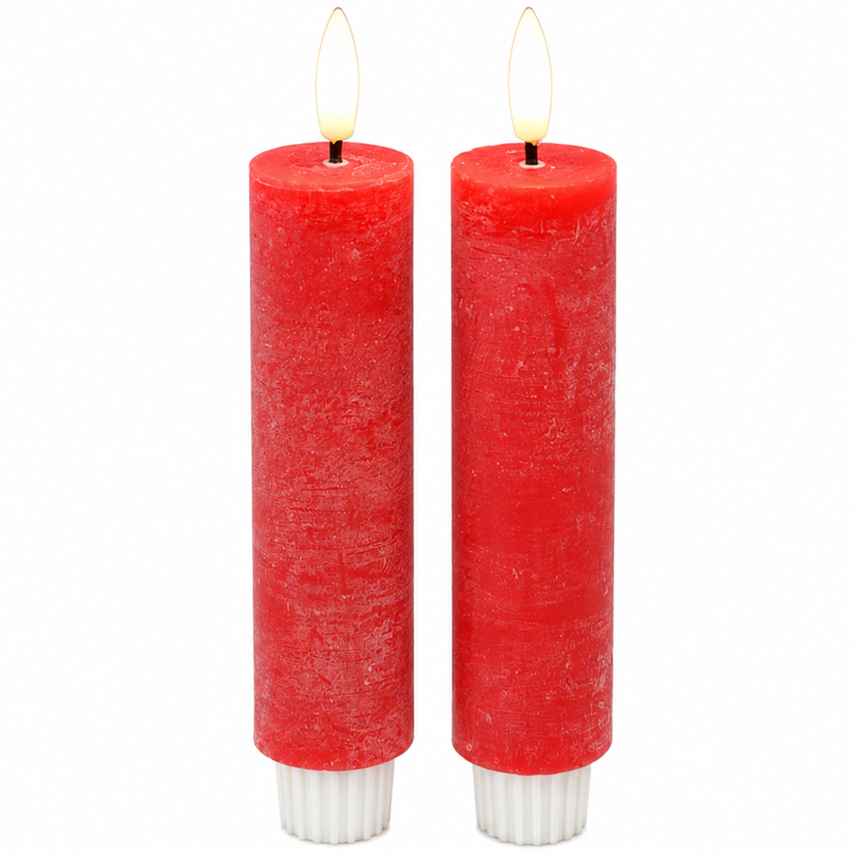 LED Stabkerze Rustikal, Echtwachs-Kerzen Rot, 2er-Set, 13cm