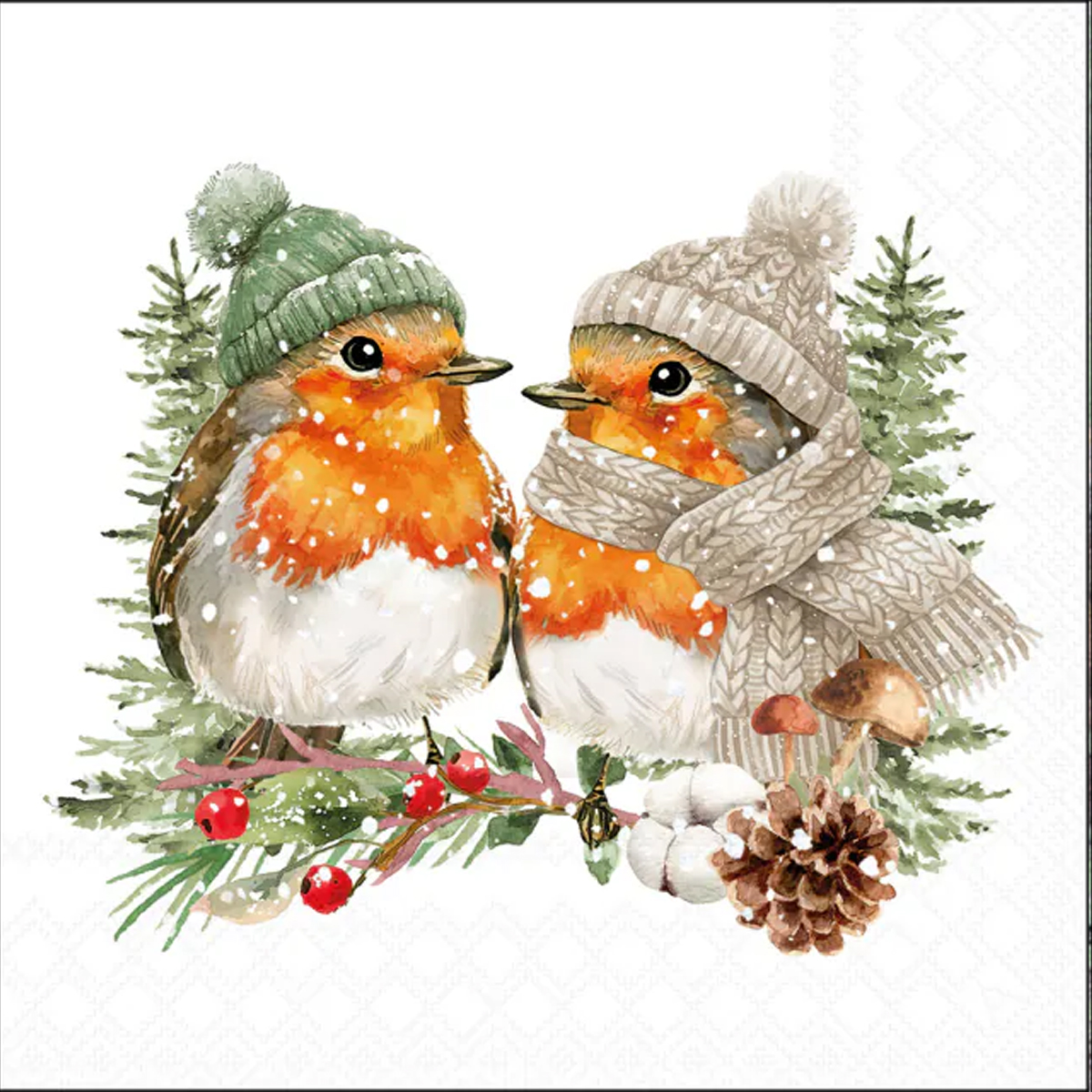 Ambiente Servietten Warmly dressed robins, 33x33cm