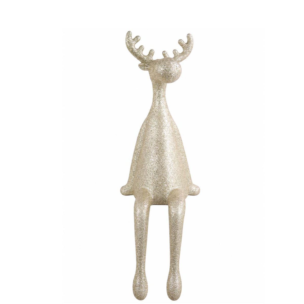 Deko Elch sitzend, Kantenhocker champagner mit Glitter, 54cm