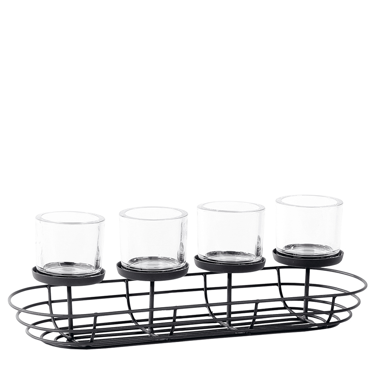 Deko Windlicht Cleveland, längliche Metallschale mit 4 Kerzengläser, 40cm, WMG Grünberger
