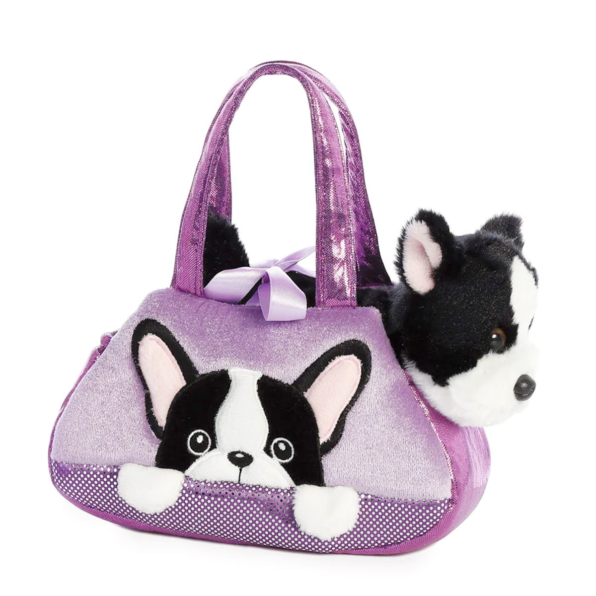 Plüsch Tasche mit Stofftier Hund, Franz. Bulldoge schwarz-weiß, Fancy Pals, Peek-a-Boo, 20cm, Aurora World