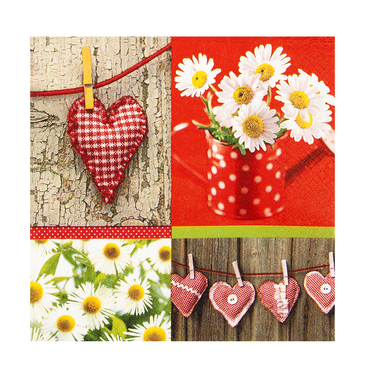 Home Fashion Papierservietten Landhaus, Herzen und Gänseblümchen, 33x33cm