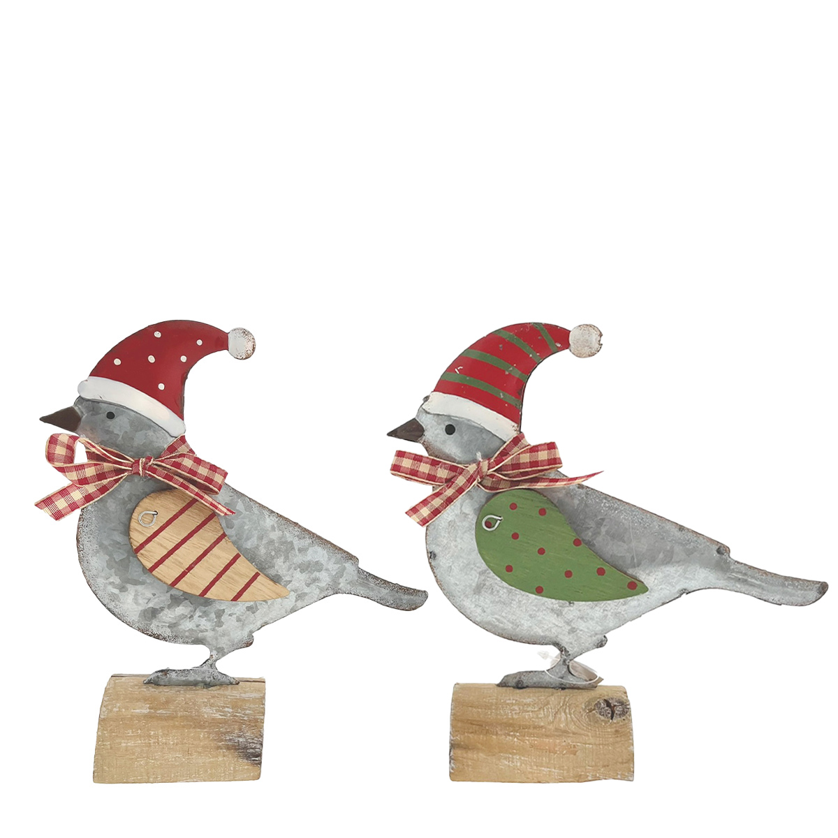 Deko Vogel mit Mütze und Schleife, Wintervogel aus Metall, 17cm