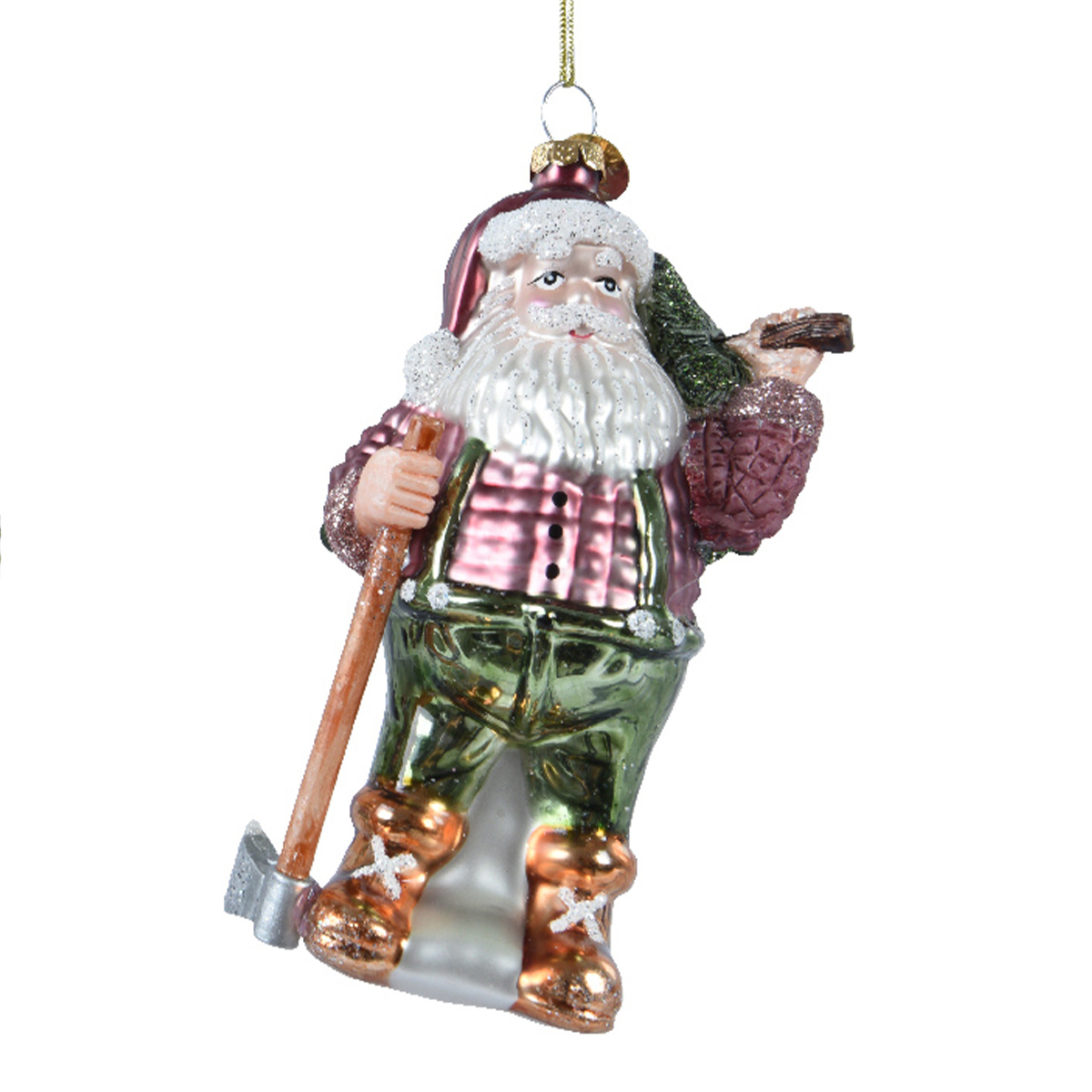 121555-1_01J6QC5657ADGCE59K5SD1XBRSsxbsdAnZM4aqn Baumschmuck Weihnachten, Weihnachtsmann Holzfäller, 13cm, Kaemingk