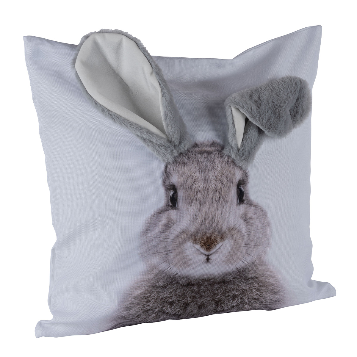 Deko Kissen Hase mit Plüschohren, weiß-grau, 45x45cm