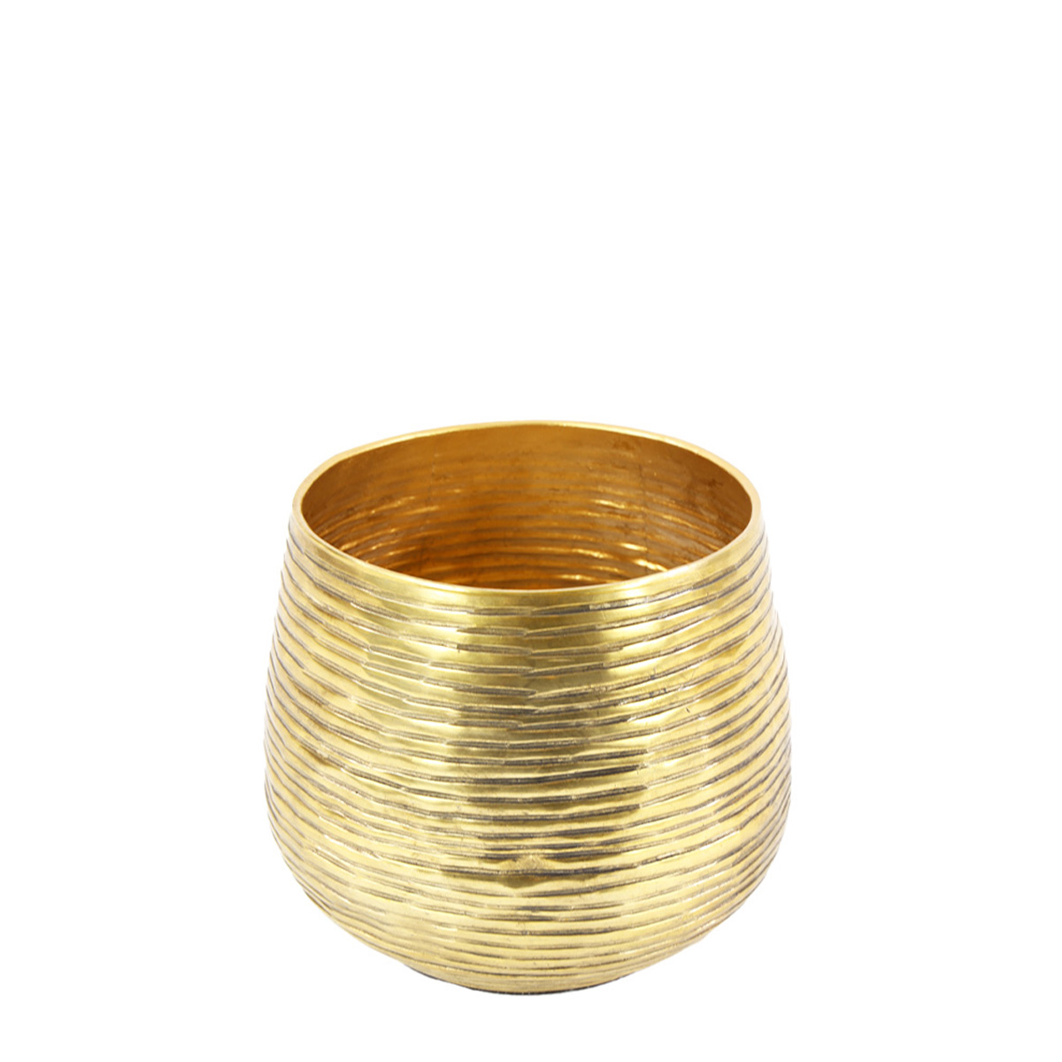 Übertopf Weihnachten, Pflanztopf mit Rillen, gold, 11x11cm, Metall  