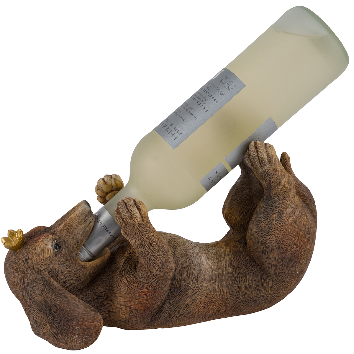 Weinflaschenhalter Sauf Hund mit Krönchen, 32cm