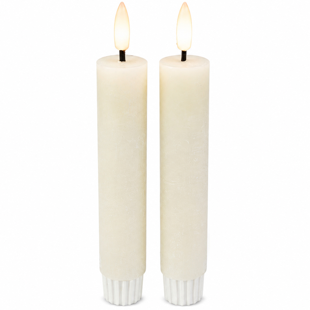 LED Stabkerze Rustikal, Echtwachs-Kerzen Creme, 2er-Set, 13cm
