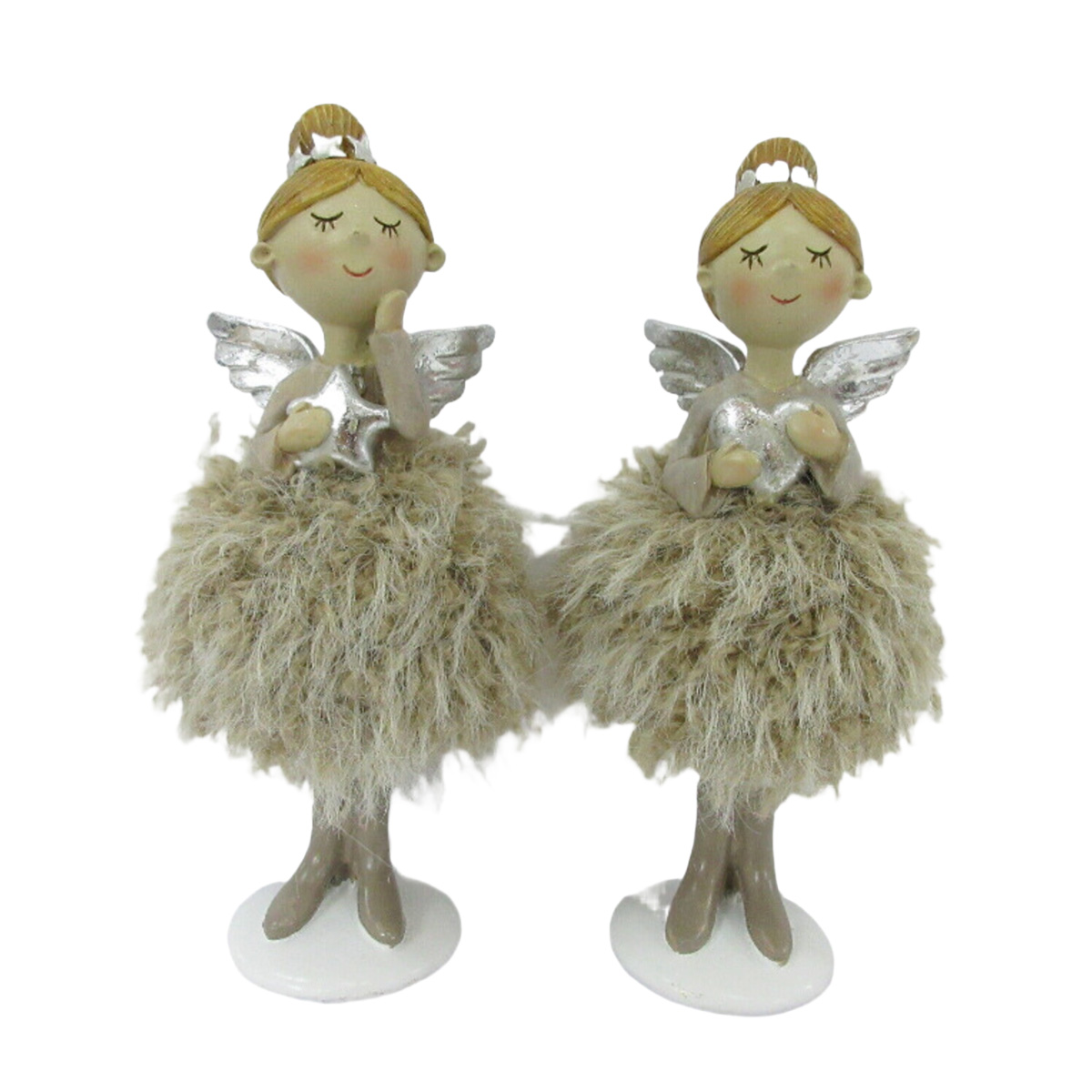 Deko Engel mit Plüschrock, Engelmädchen mit Stern oder Herz, 18cm