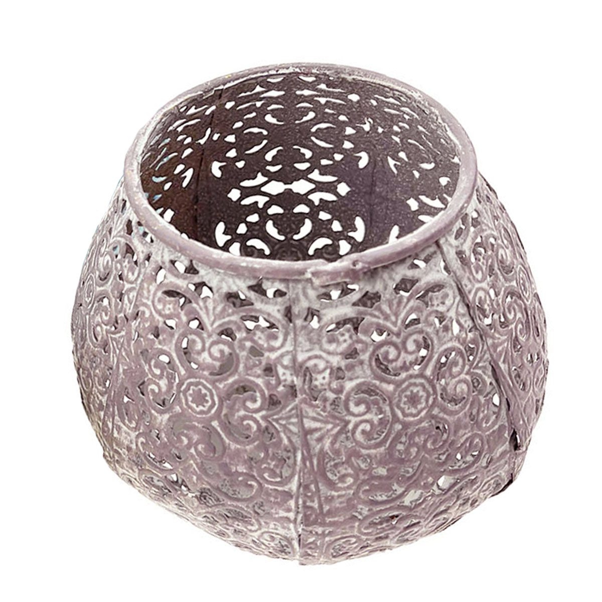 61420A_01K2Y5E1BWZK48VQN7FYD29CPBVdxIbeO34JzS6 Deko Windlicht Ornament, Kerzenhalter flieder, shabby chic, 10x8cm, Metall