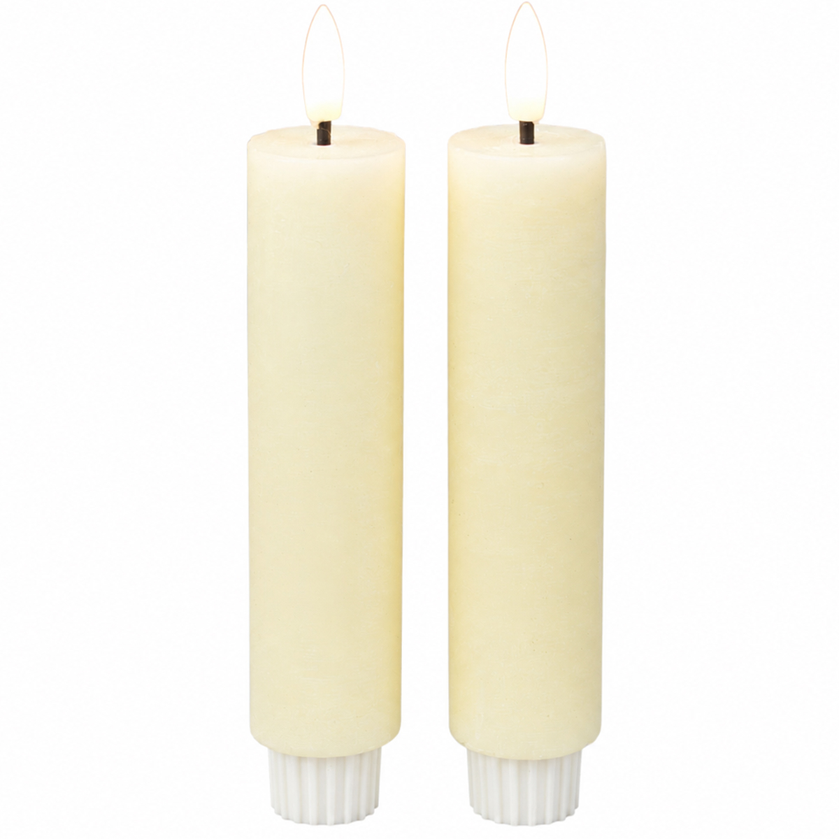 LED Stabkerze Rustikal, Echtwachs-Kerzen Creme, 2er-Set, 13cm