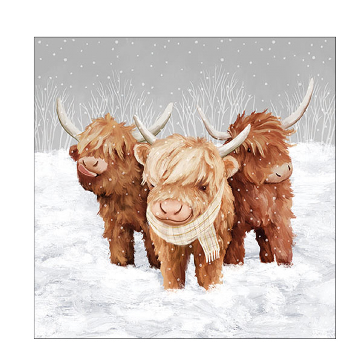 Ambiente Papierservietten Schottische Hochlandrinder im Schnee, 33x33cm