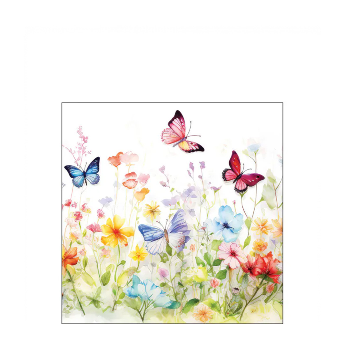 Ambiente Servietten Frühling, Blumenwiese und Schmetterlinge, 25x25cm