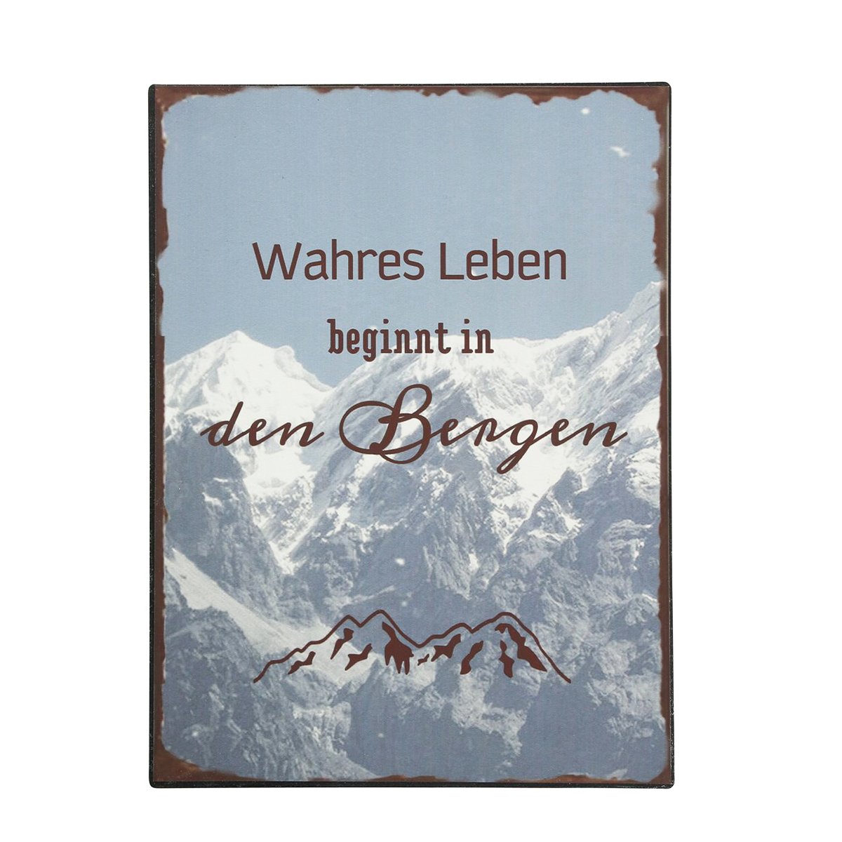 Wandschild Berge, Metallschild: Wahres Leben beginnt in den Bergen, 40x30cm, Boltze Home Collections