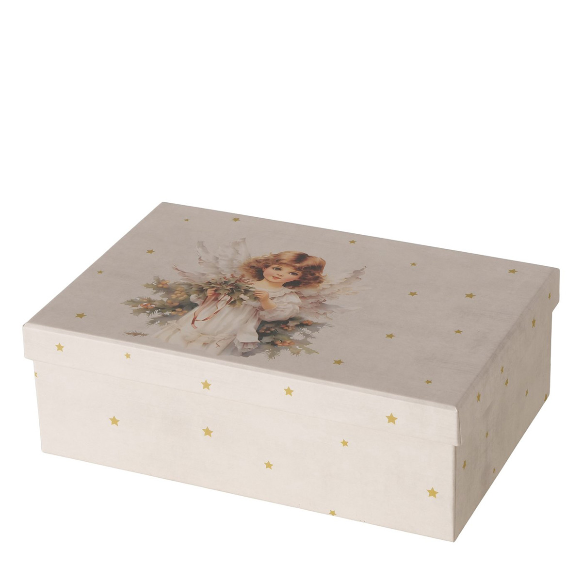 Geschenkkarton Engel Klara Nostalgie, cremeweiß-gold, 20x12cm, Boltze Home Collection