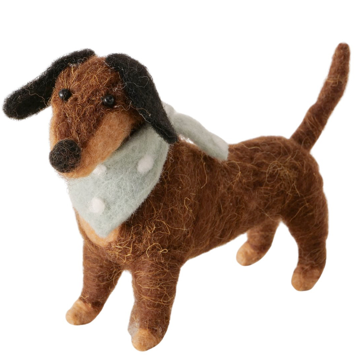 Deko Hund Ferdi mit Halstuch, kleiner brauner Dackel aus Filz, 10cm