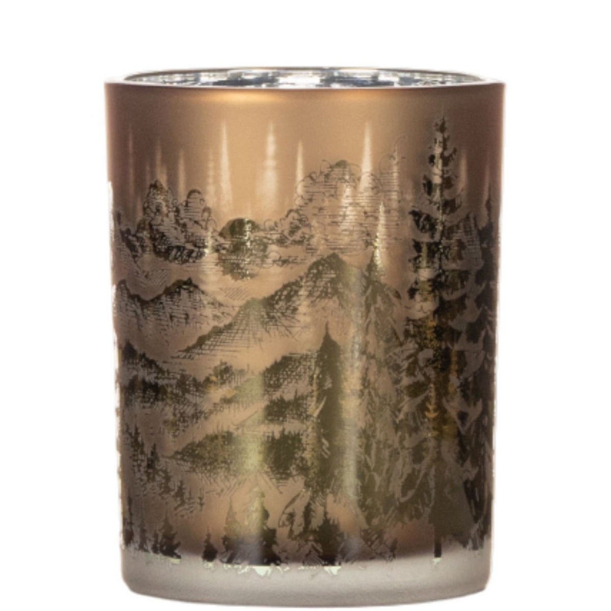 Windlichtglas Bergwelten, Berge und Wald, 12cm