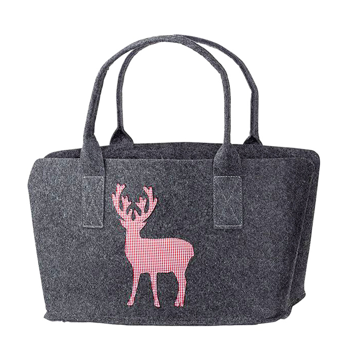 45540-2_01JA0MAJSM4BJSGMSYQ0V2BA3JDIvFTZ5Ktcynp Filztasche Hirsch, Shopper Rotwild, rot/weiß karierter Hirsch, dunkles grau, 26x40cm, Gilde