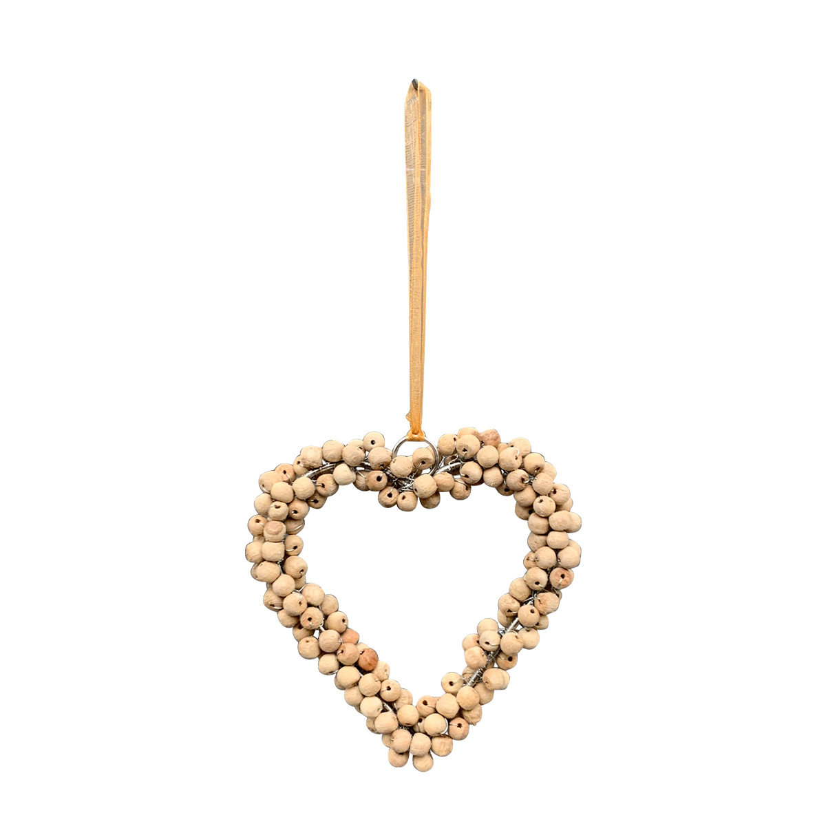Deko Hänger Herz Naturholz, Herz aus Holzperlen, 15cm