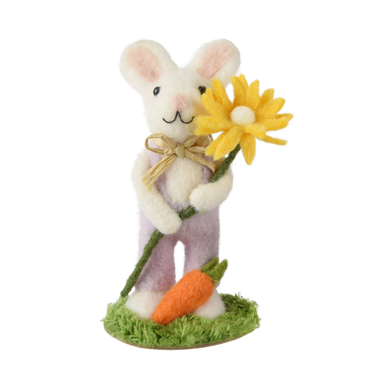 Deko Filzhase mit Blume, Osterhase aus Wolle mit Blume und Karotte, 16cm