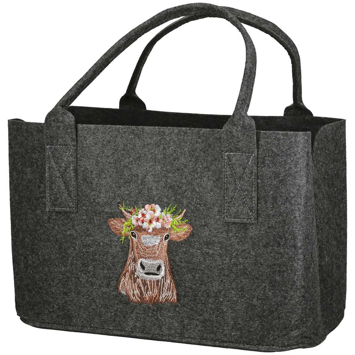 Shopper Kuh Adelheid, Filztasche mit Henkel und Kuhmotiv bestickt, 26x40cm, Gilde