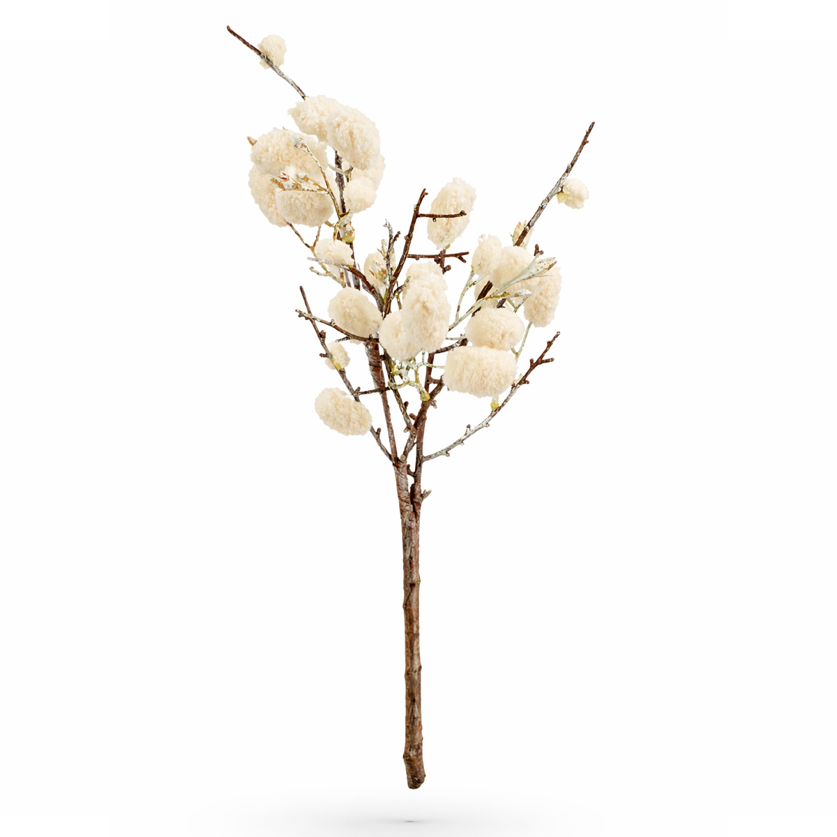 Kunstpflanze Baumwoll Zweig creme, Cottonzweig wie echt, 56cm