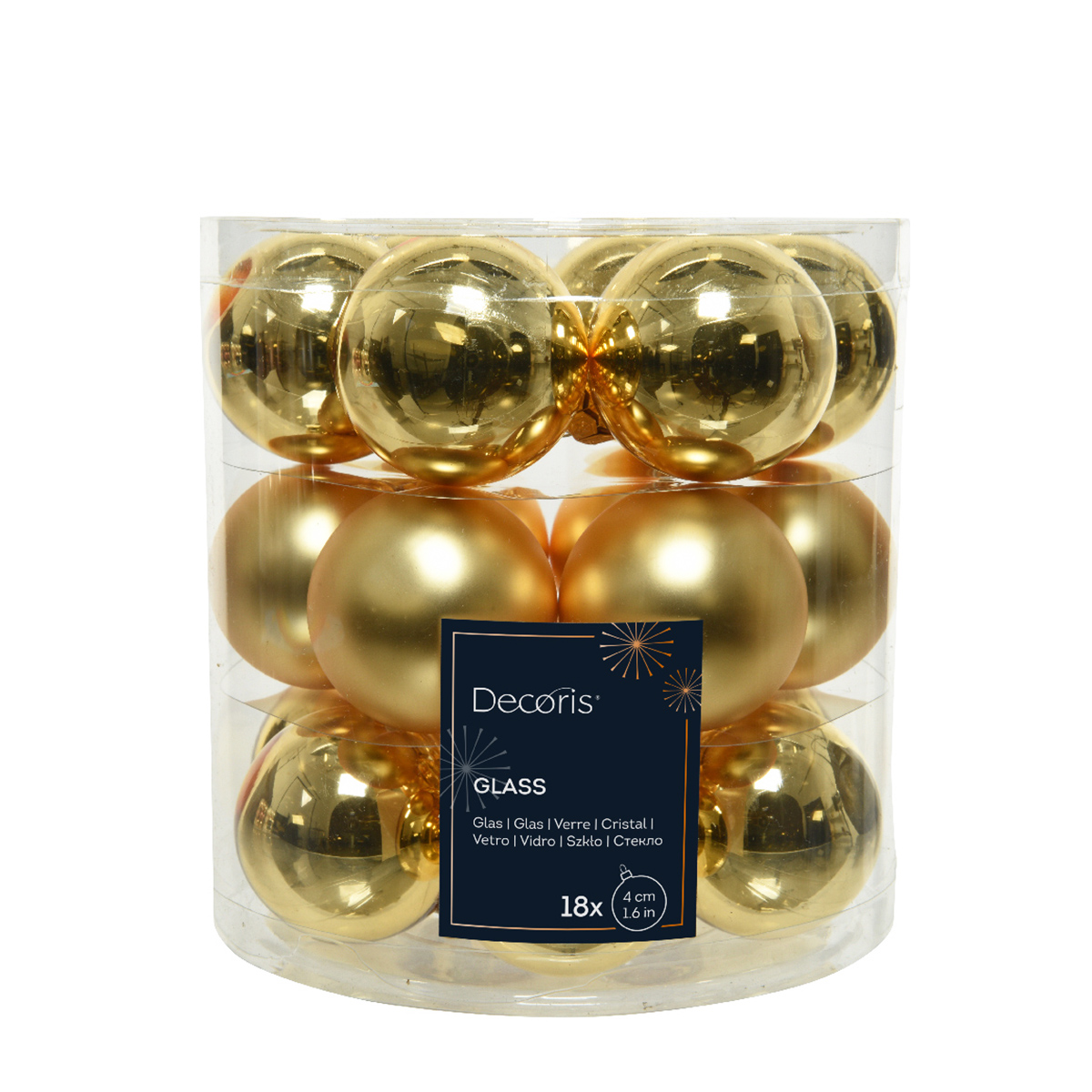 Weihnachtsbaumkugeln aus Glas, gold glanz/matt, Ø4cm, 18St/Box, Decoris