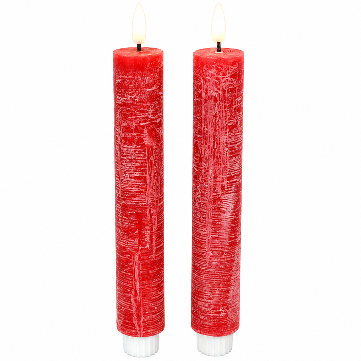 LED Stabkerze Rustikal, Echtwachs-Kerzen Burgundrot, 2er-Set, 24cm