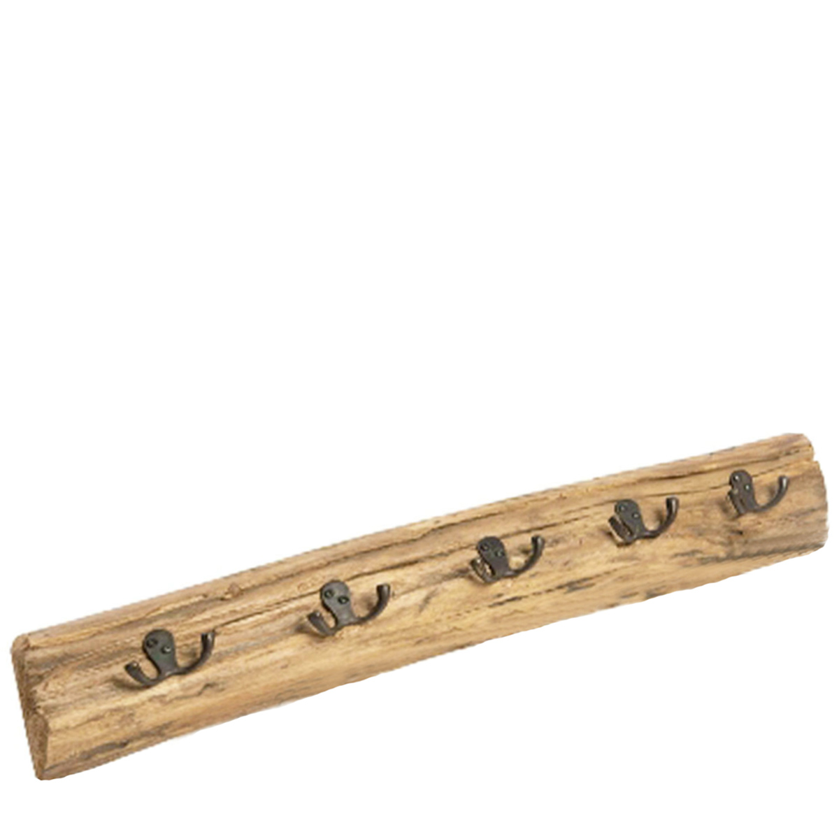 Holz Garderobe Teak rustikal, schmale Naturholz Garderobe mit 5 Doppelhaken, 60cm