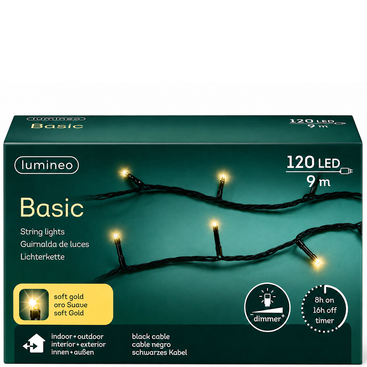 LED Lichterkette, Softgold, 120 LED, 900cm, Outdoor, Lumineo