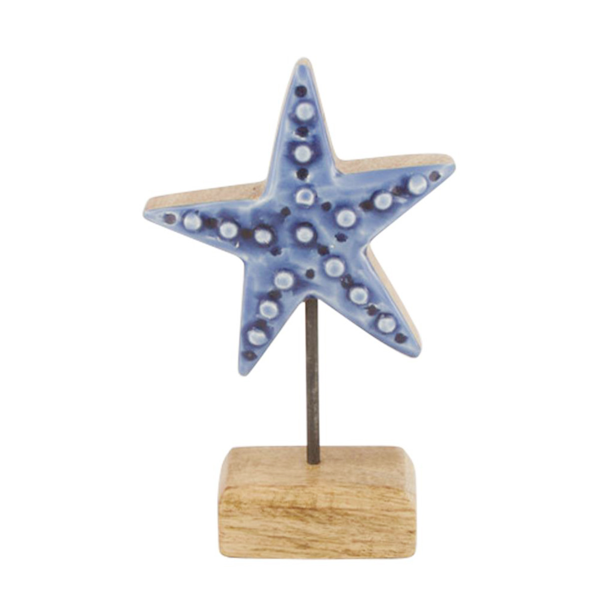 Deko Seestern, Seestern aus Holz mit Lackoberfläche auf Fuß, blau-natur, 12x18cm, DIJK Natural Collections