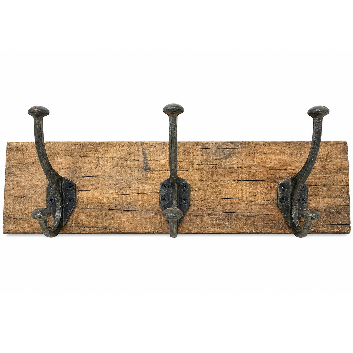 Garderobe Naturholz, rustikale Holzgarderobe mit 3 Haken, 45cm