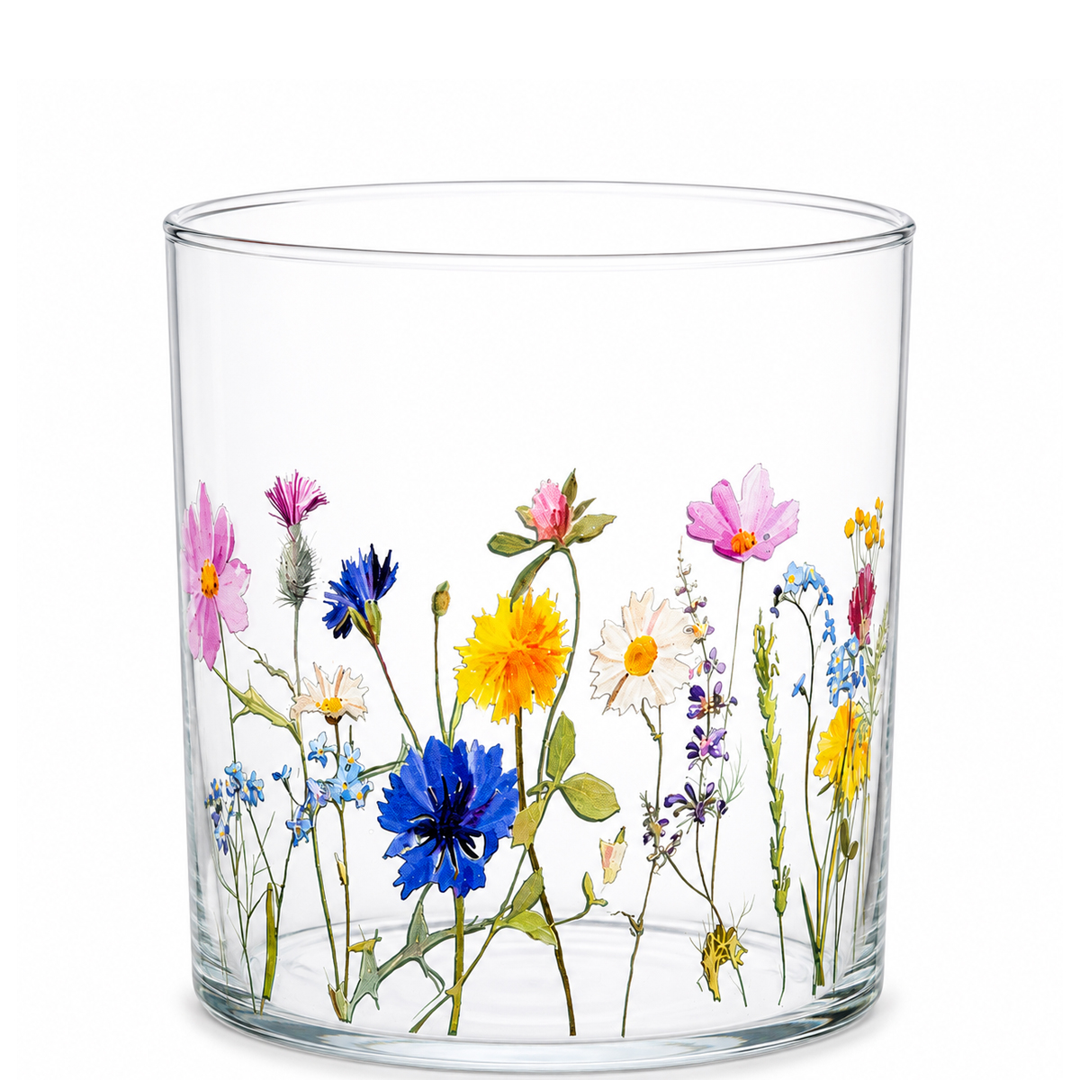 Windlicht Blumenwiese - Glaswindlicht mit Wildblumen und klarem Glas