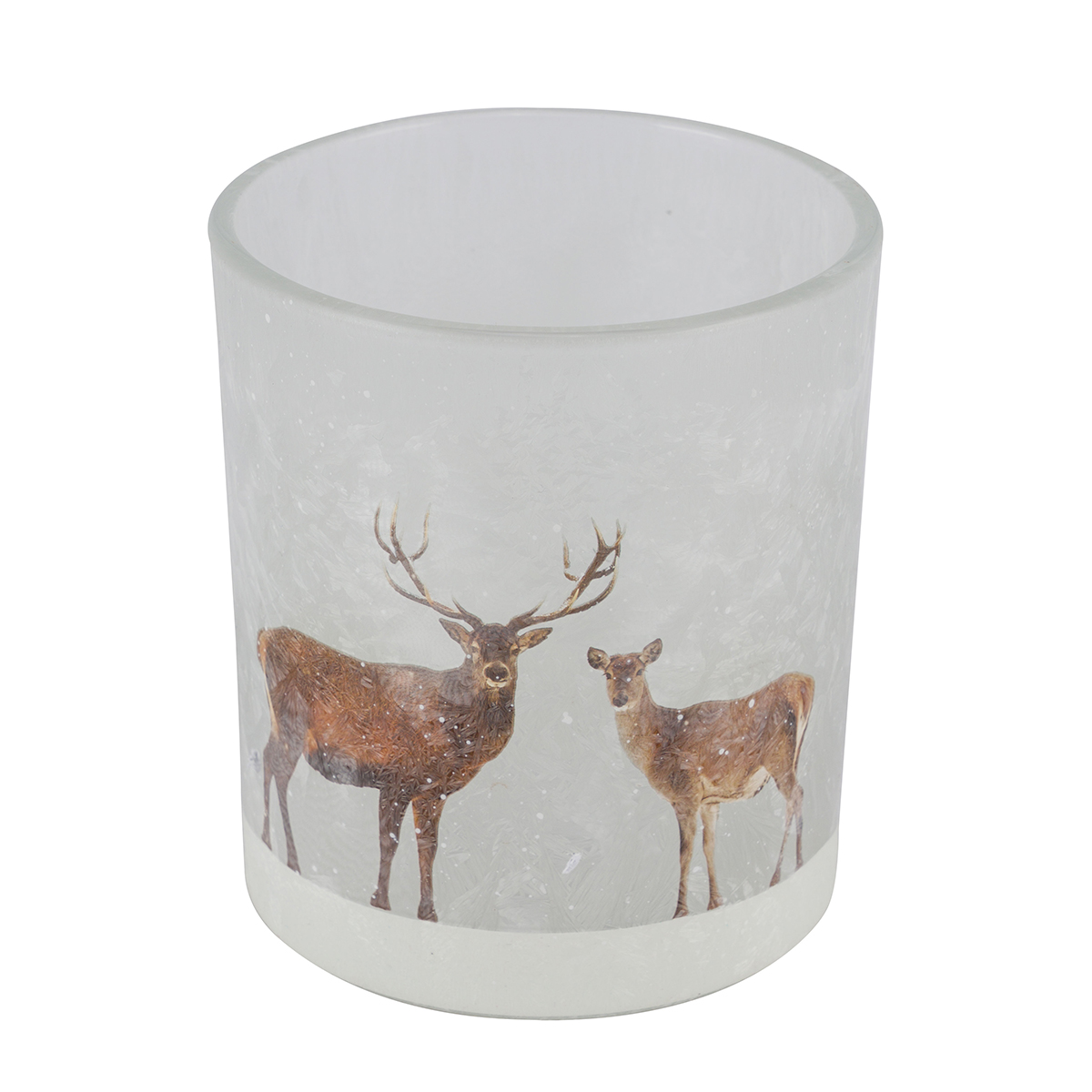Deko Windlicht Hirsch und Reh im Schnee, Glaswindlicht Winter, 13cm
