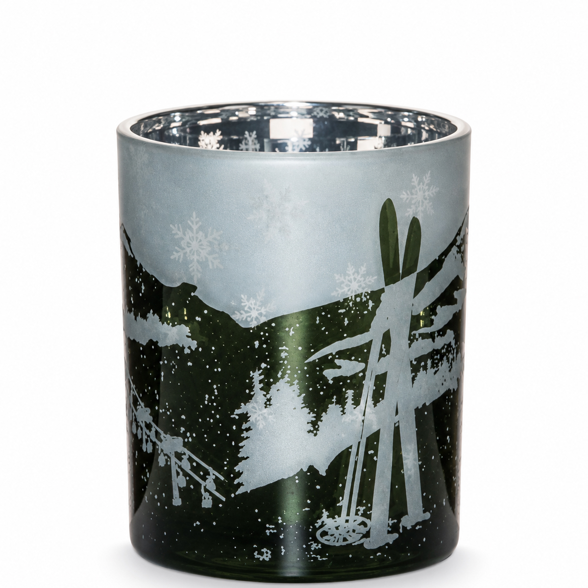 Windlichtglas Bergwelten, Berge und Ski, 8cm