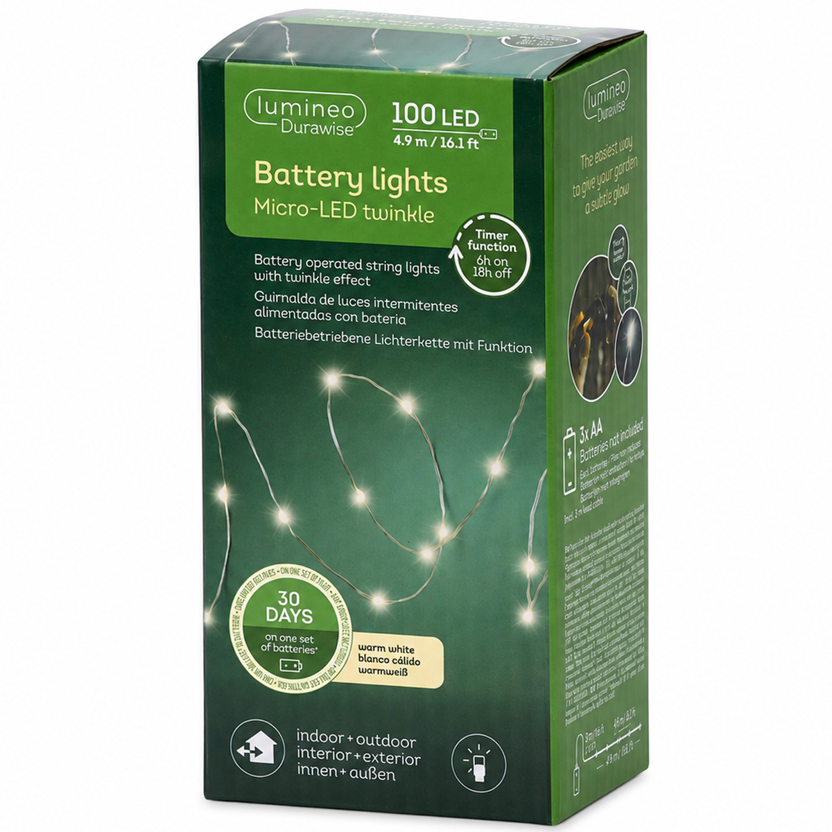 Micro LED Lichterkette, Warmes Weiß, 100 LED, 490cm, Lumineo