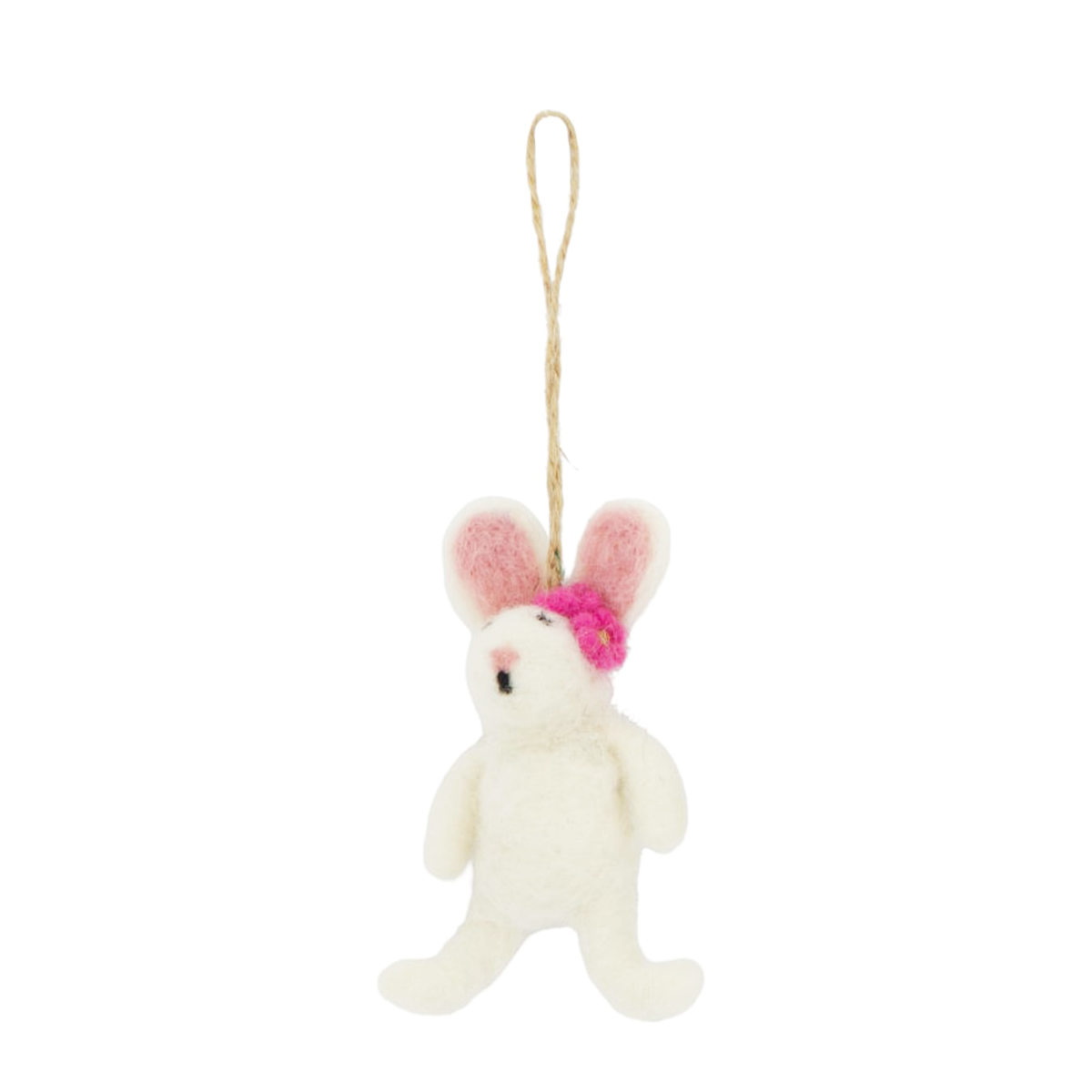 Deko Filzhase weiß, Osterhase mit Blümchen im Ohr, 10cm, Hänger, DIJK Natural Collections