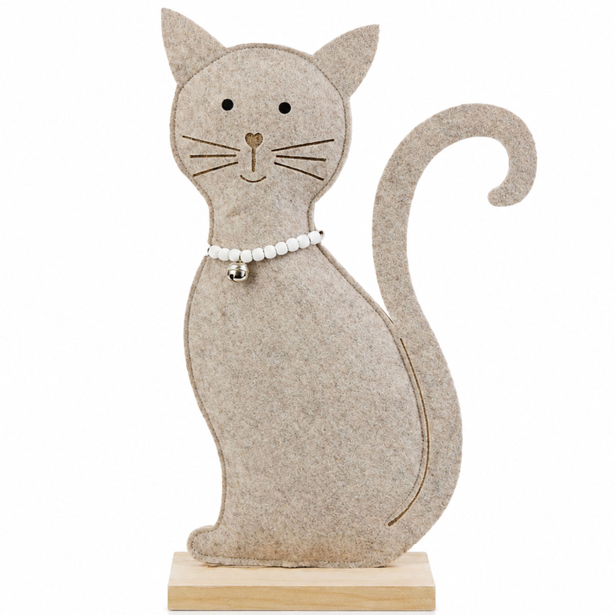 Deko Katze, Filzkatze mit Halskette und Glöckchen, 45cm, Aufsteller