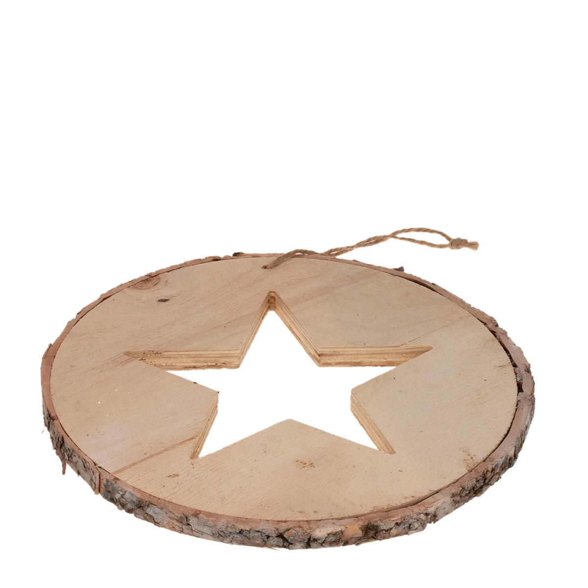Deko Holzhänger Birke, runde Holzscheibe mit Stern, Ø10cm, weihnachtliche Naturdeko 