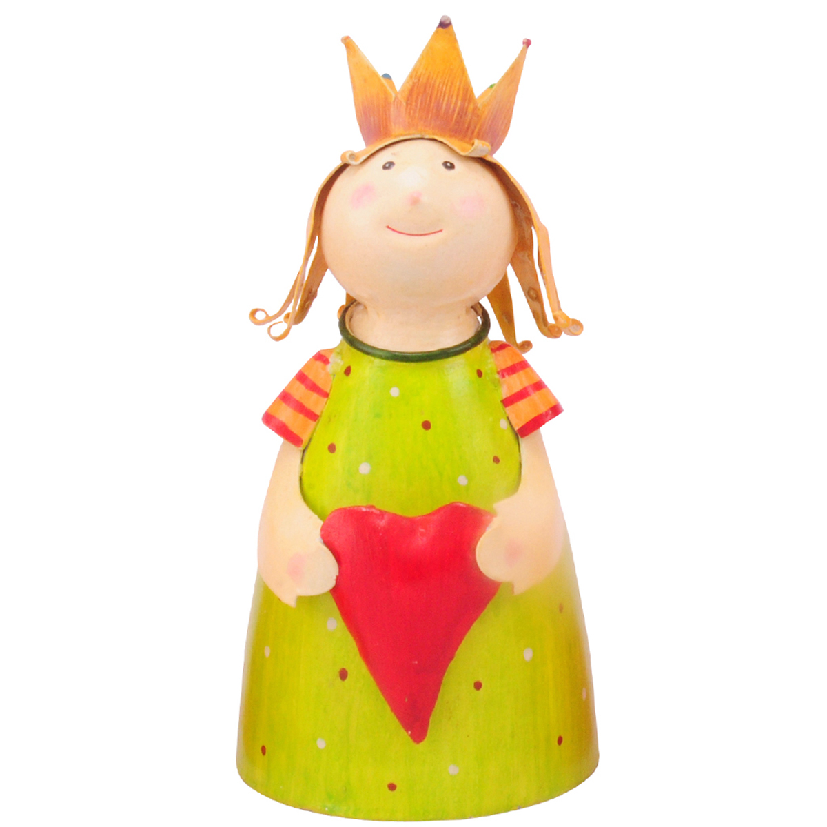 Zaunhocker Engel Schutzengel, Metallengel mit Herz und Krone, grünes Kleid, 22cm