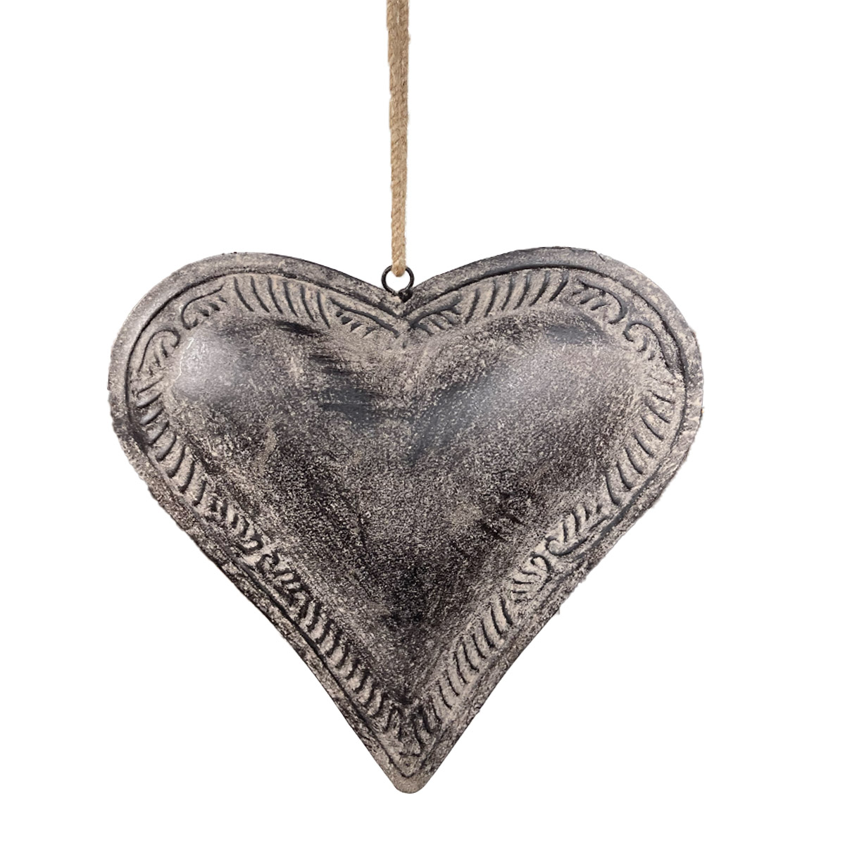 Deko Herz, Metallherz used look braun-grau, inneres Herz gefüllt, 21x21cm, Hänger