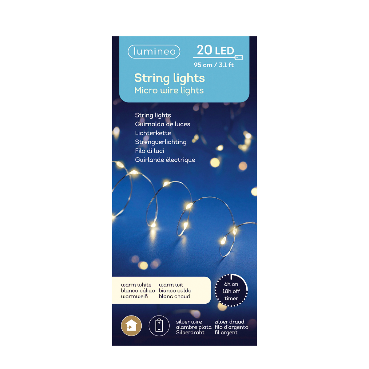 Micro LED Lichterkette, Strangbeleuchtung warmes weiß, 20 LED, 95cm, Lumineo