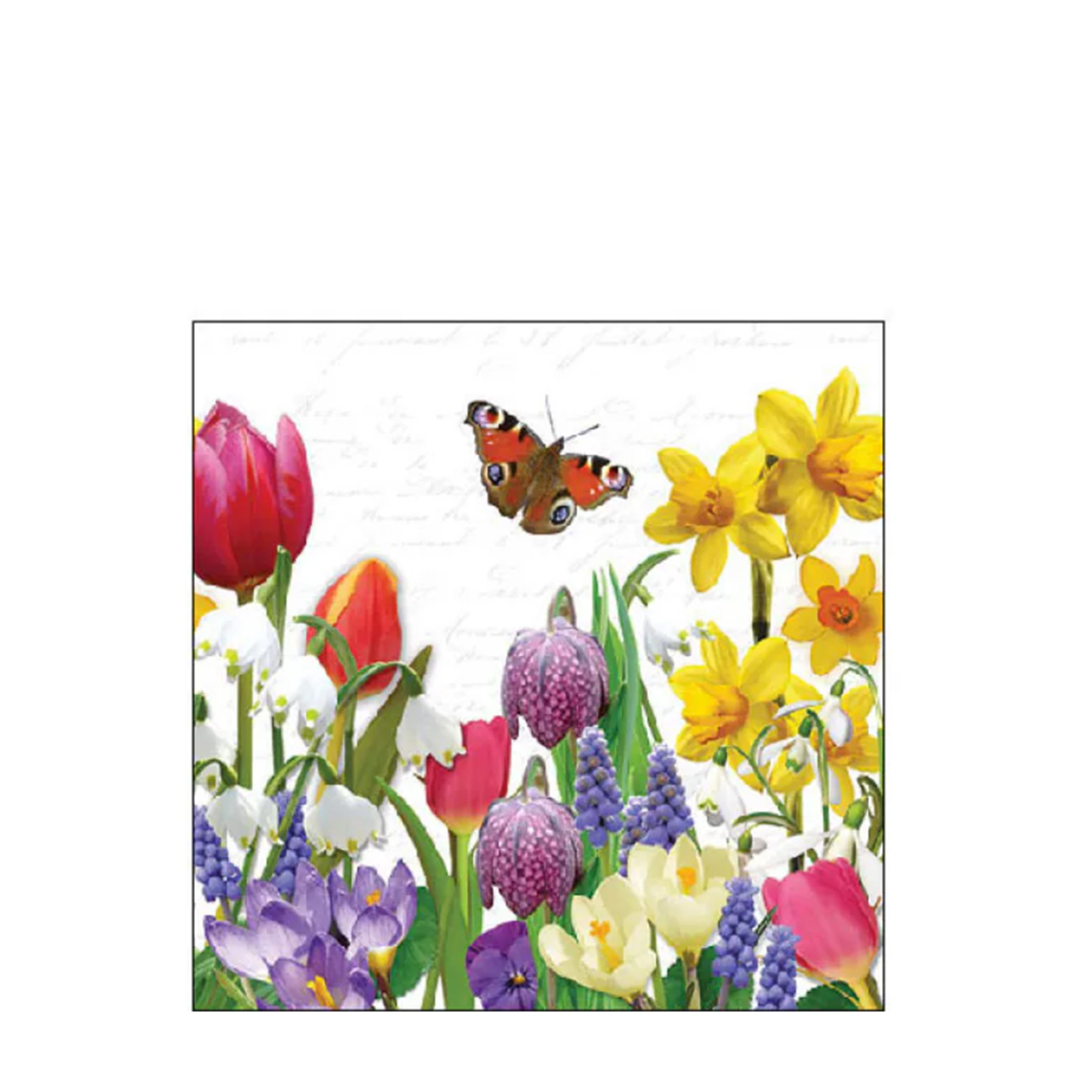 Ambiente Servietten Frühling, Frühlingsblumen und Schmetterling, 25x25cm