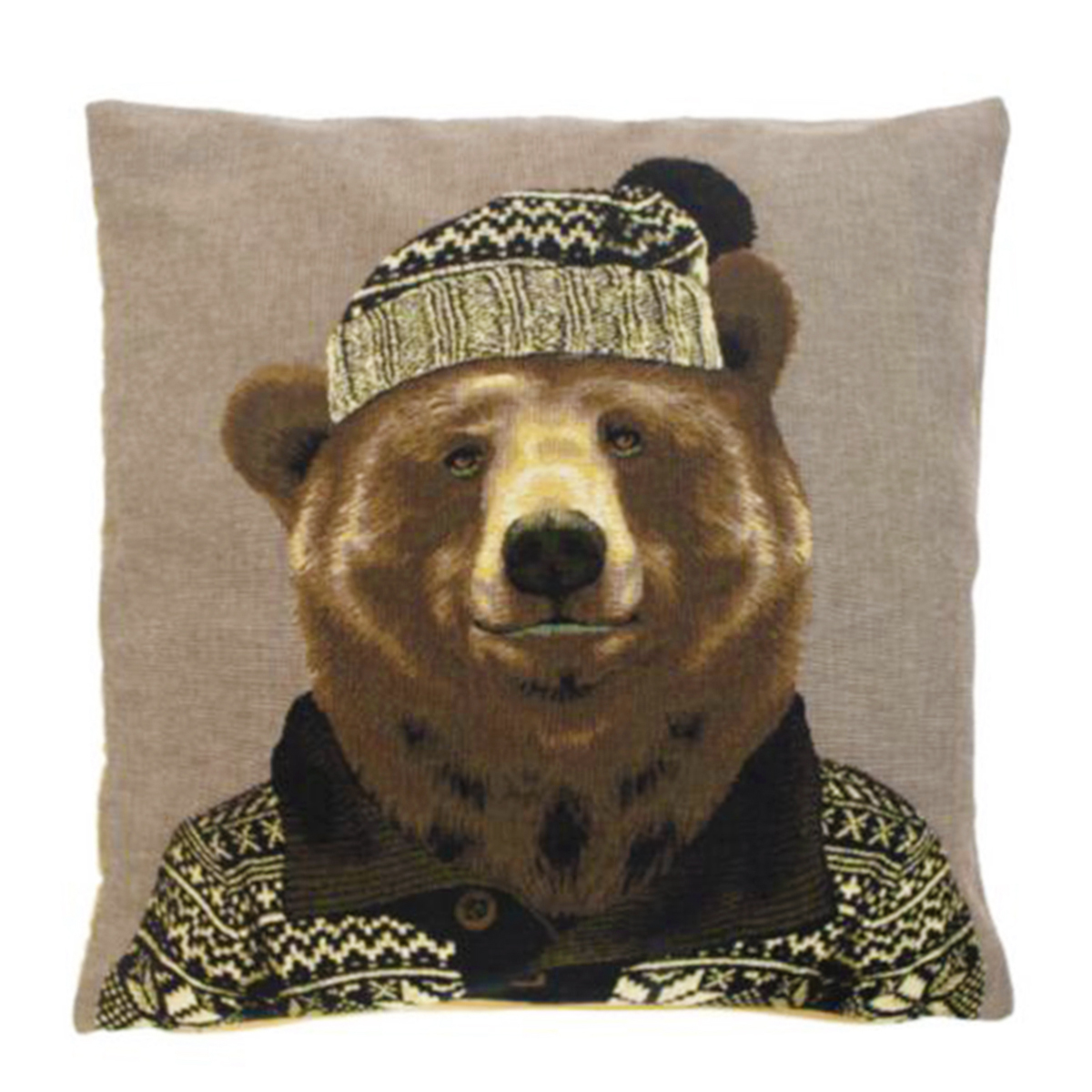 EVKSNDB_01JA34B7Q56FPBHX1JRDEZJSHBC10tlLZlCDVTc Gobelin Kissen Bär, Nordic Bär mit Mütze und Pullover, 45x45cm, Mars & More