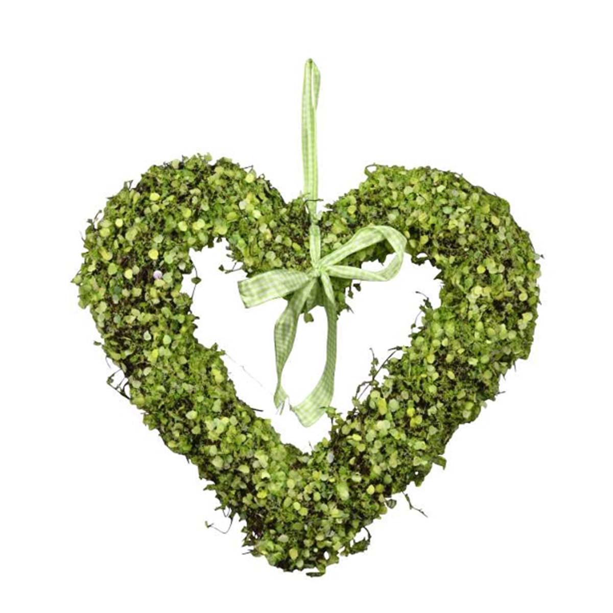 Deko Herz zum Hängen, grünes Blätterherz mit Schleife, 31x29cm
