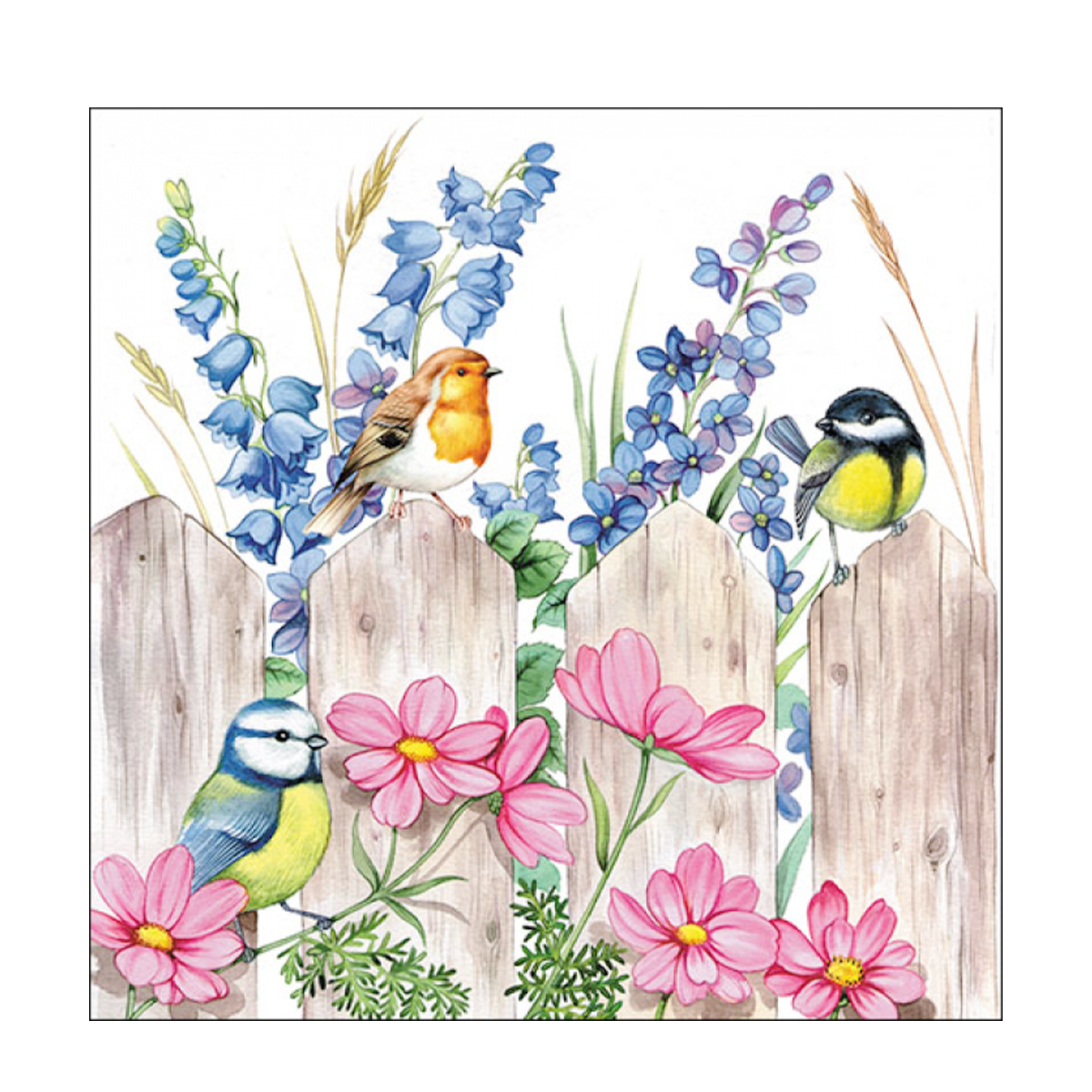 Ambiente Papierservietten, Vögel auf Gartenzaun, 33x33cm