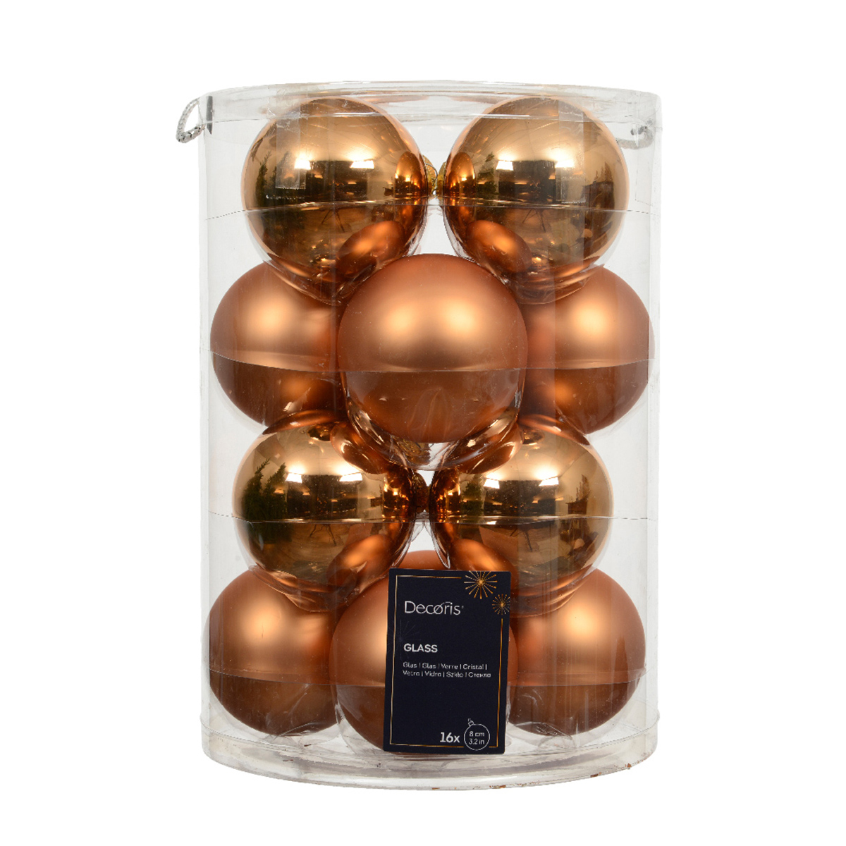 Weihnachtsbaumkugeln aus Glas, brandy glanz/matt, Ø8cm, 16St/Box, Decoris