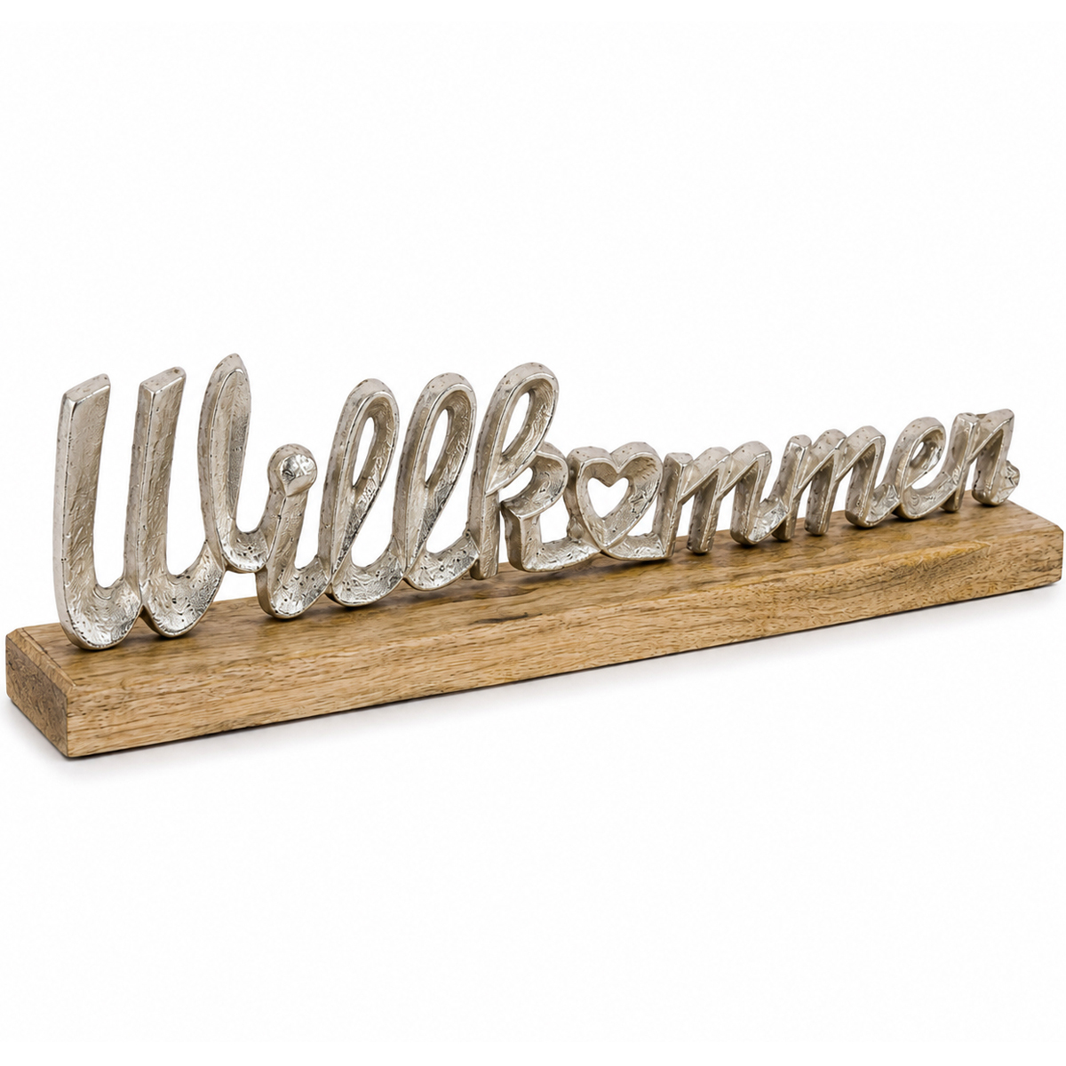 Deko Aufsteller "Willkommen" aus Mangoholz und Aluminium - Herzlicher Empfang im Landhausstil
